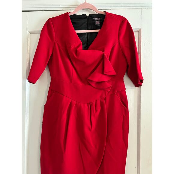 Signature by Robbie Bee Red Ruffle Sheath Dress Size 10P - Picture 5 of 13